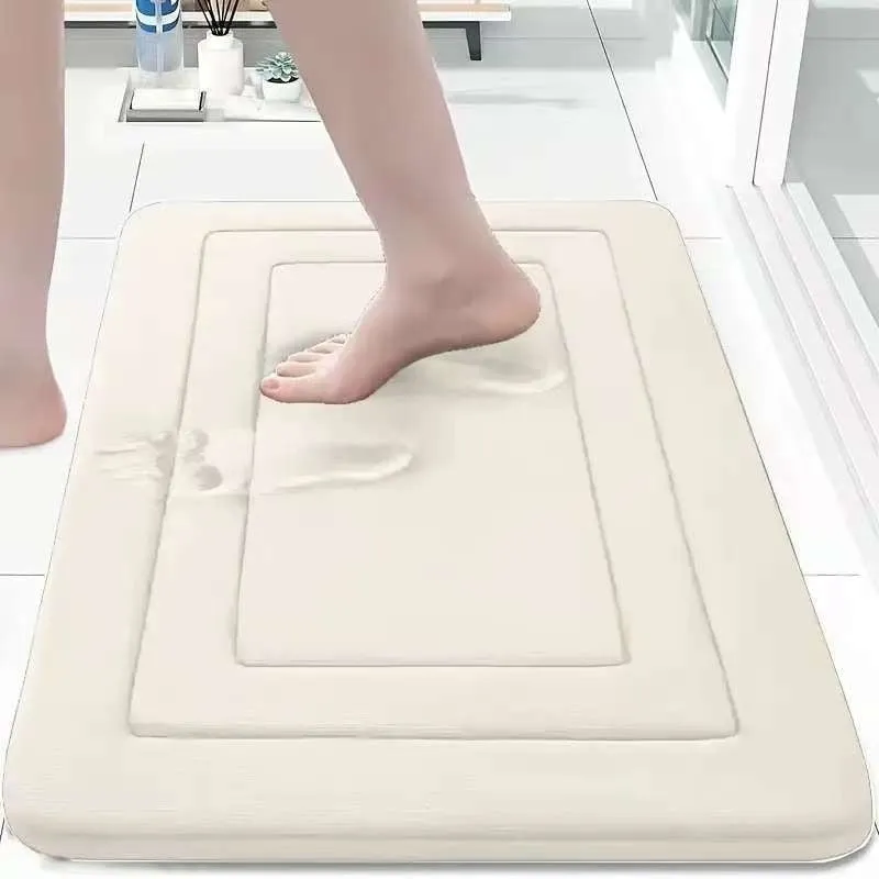 Thickened memory foam anti-slip bathroom mat with coral velvet surface in grey