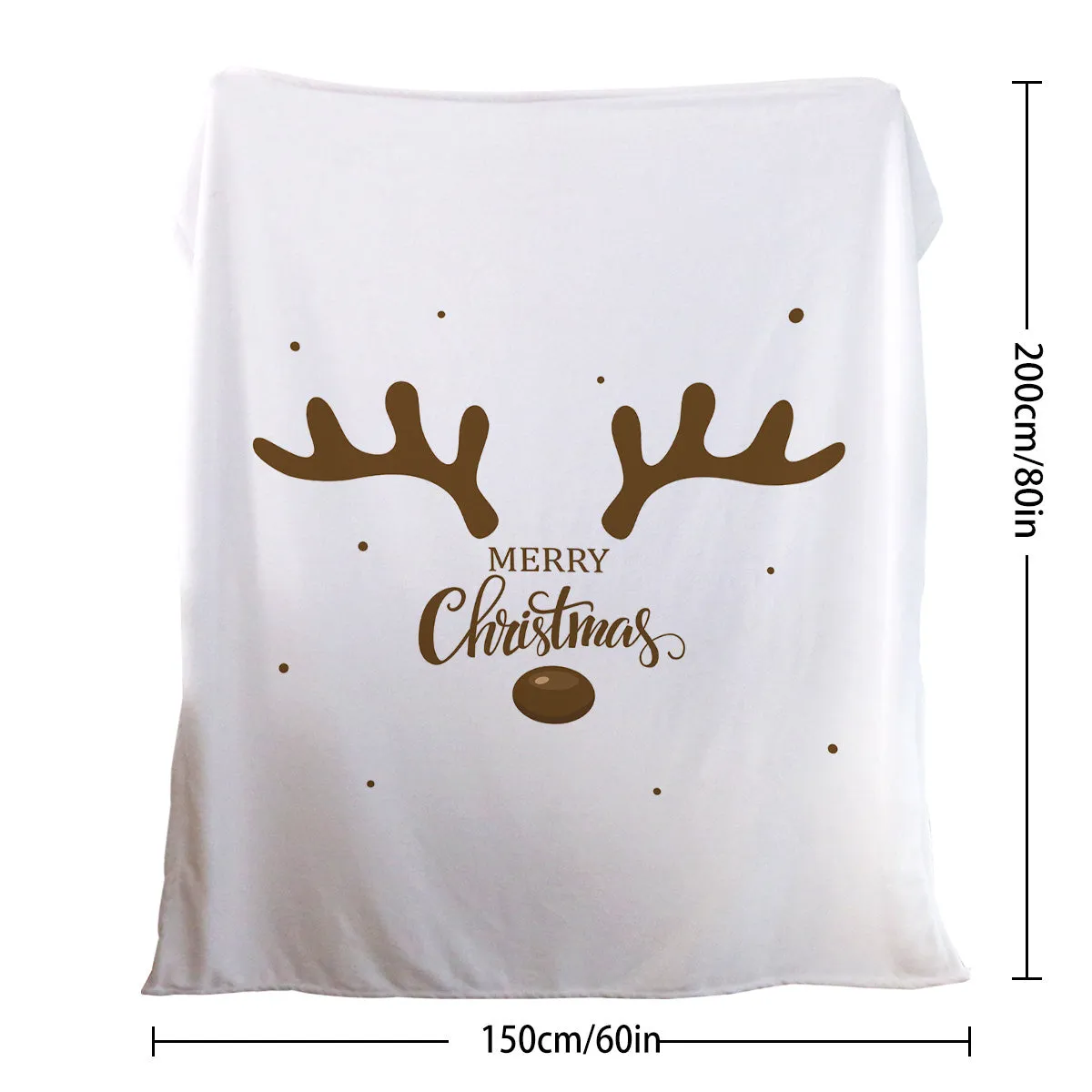 White flannel velvet deer antler pattern Christmas blanket on a sofa
