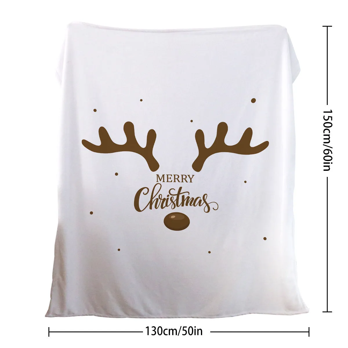 White flannel velvet deer antler pattern Christmas blanket on a sofa