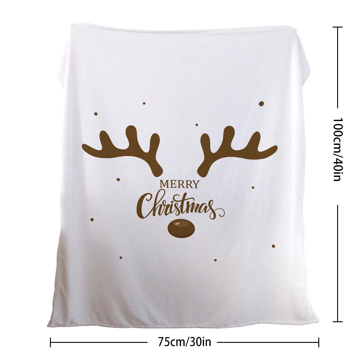 White flannel velvet deer antler pattern Christmas blanket on a sofa