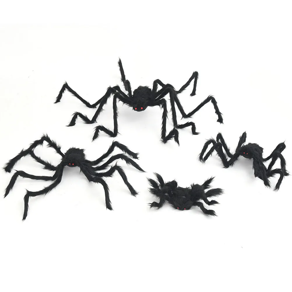 Halloween decoration set with 50cm black polyester spider and 3.6m white web circles