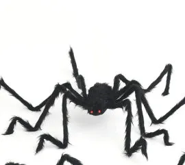 Halloween decoration set with 50cm black polyester spider and 3.6m white web circles