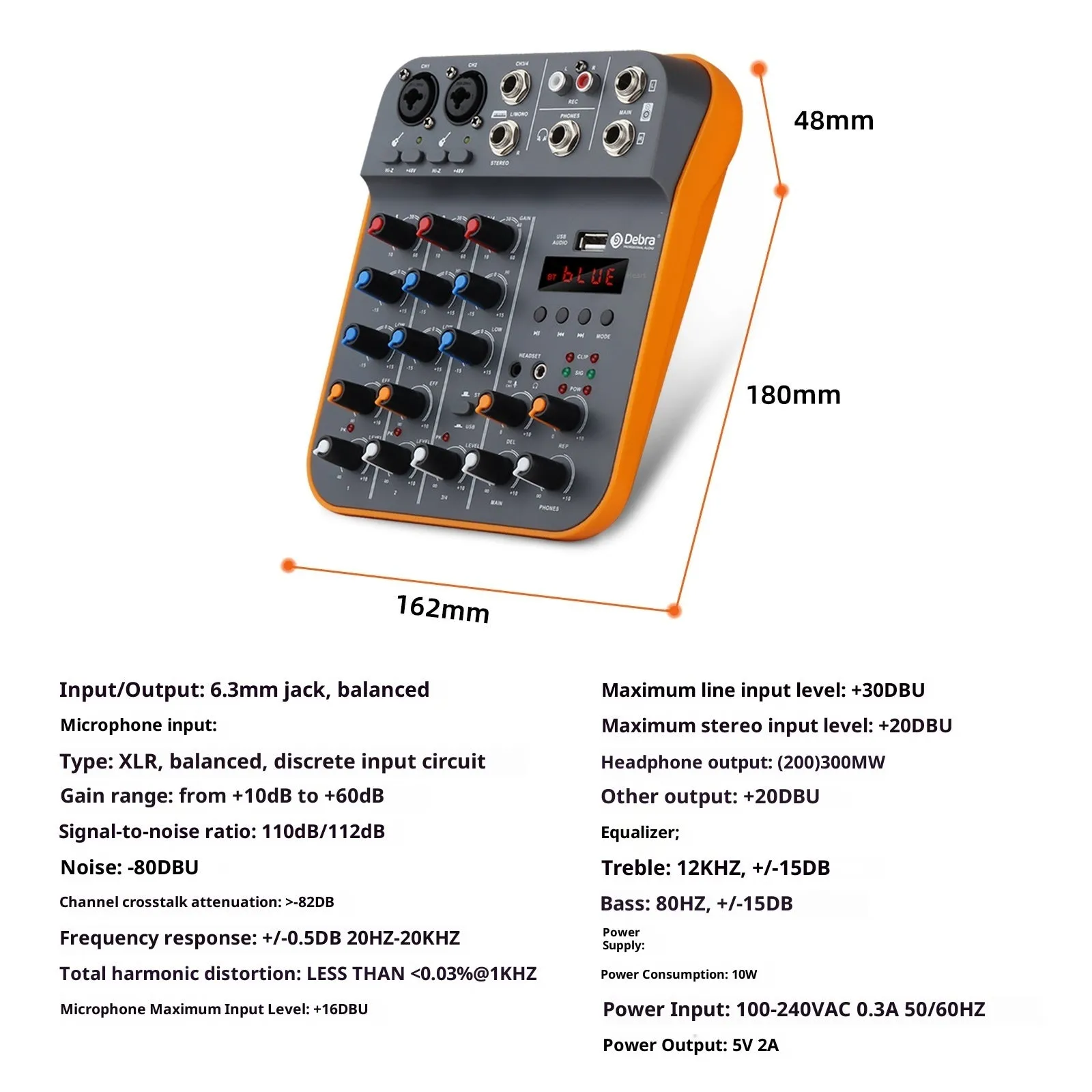 Household small reverb sound card audio mixer with USB interface and plastic casing