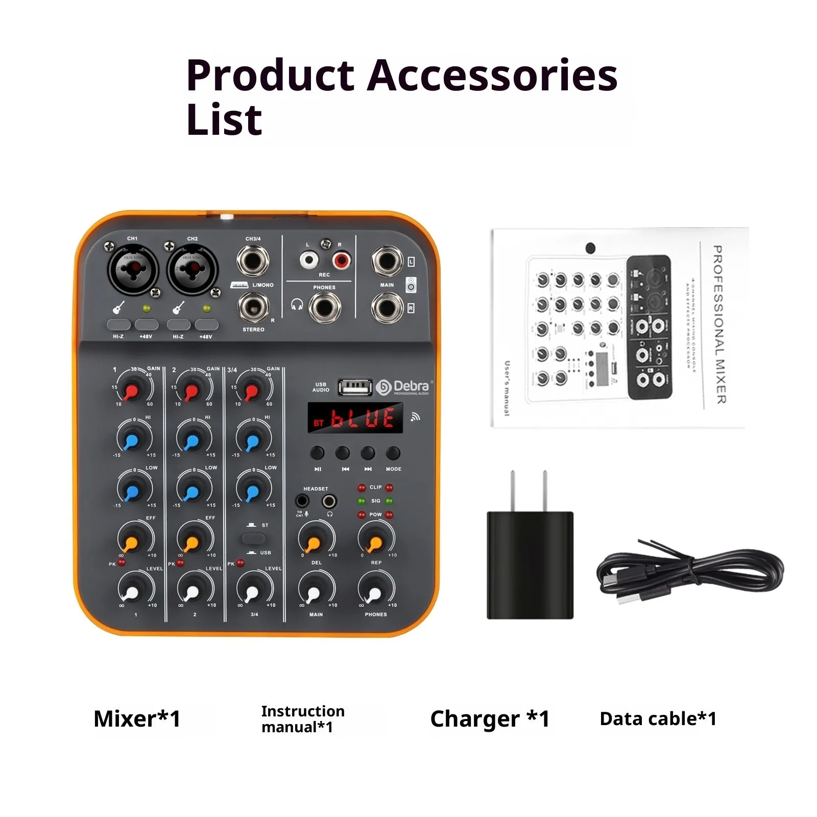 Household small reverb sound card audio mixer with USB interface and plastic casing