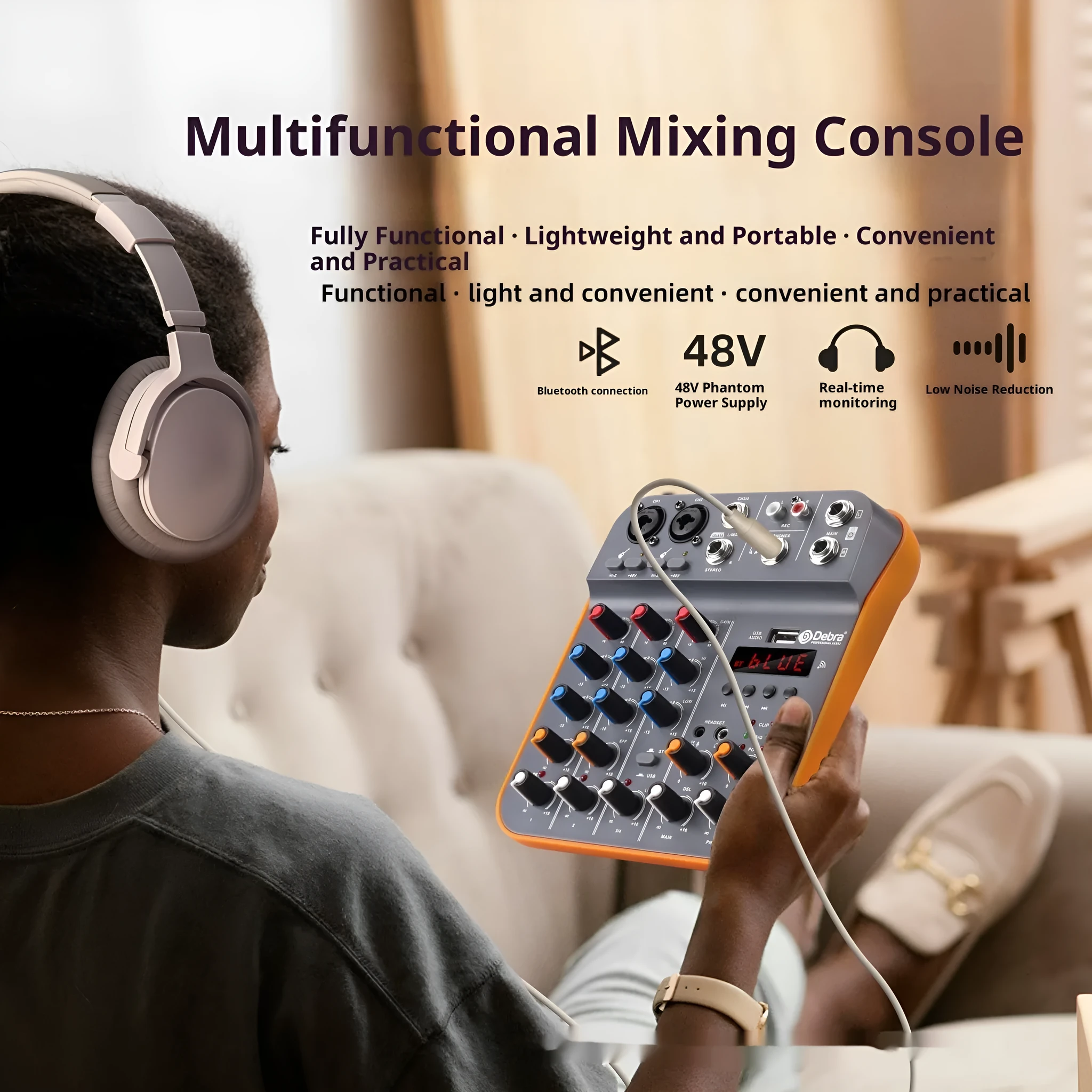 Household small reverb sound card audio mixer with USB interface and plastic casing