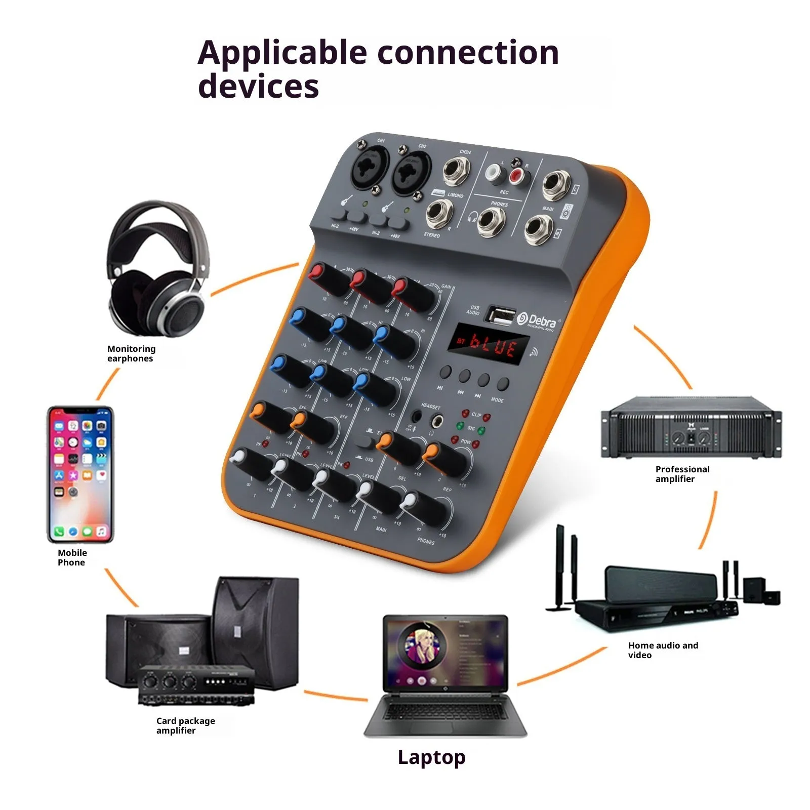 Household small reverb sound card audio mixer with USB interface and plastic casing