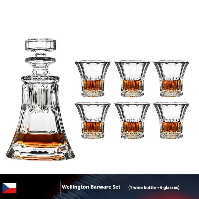 490ml imported crystal glass Wellington wine decanter set with six matching glasses in retro mild luxury style