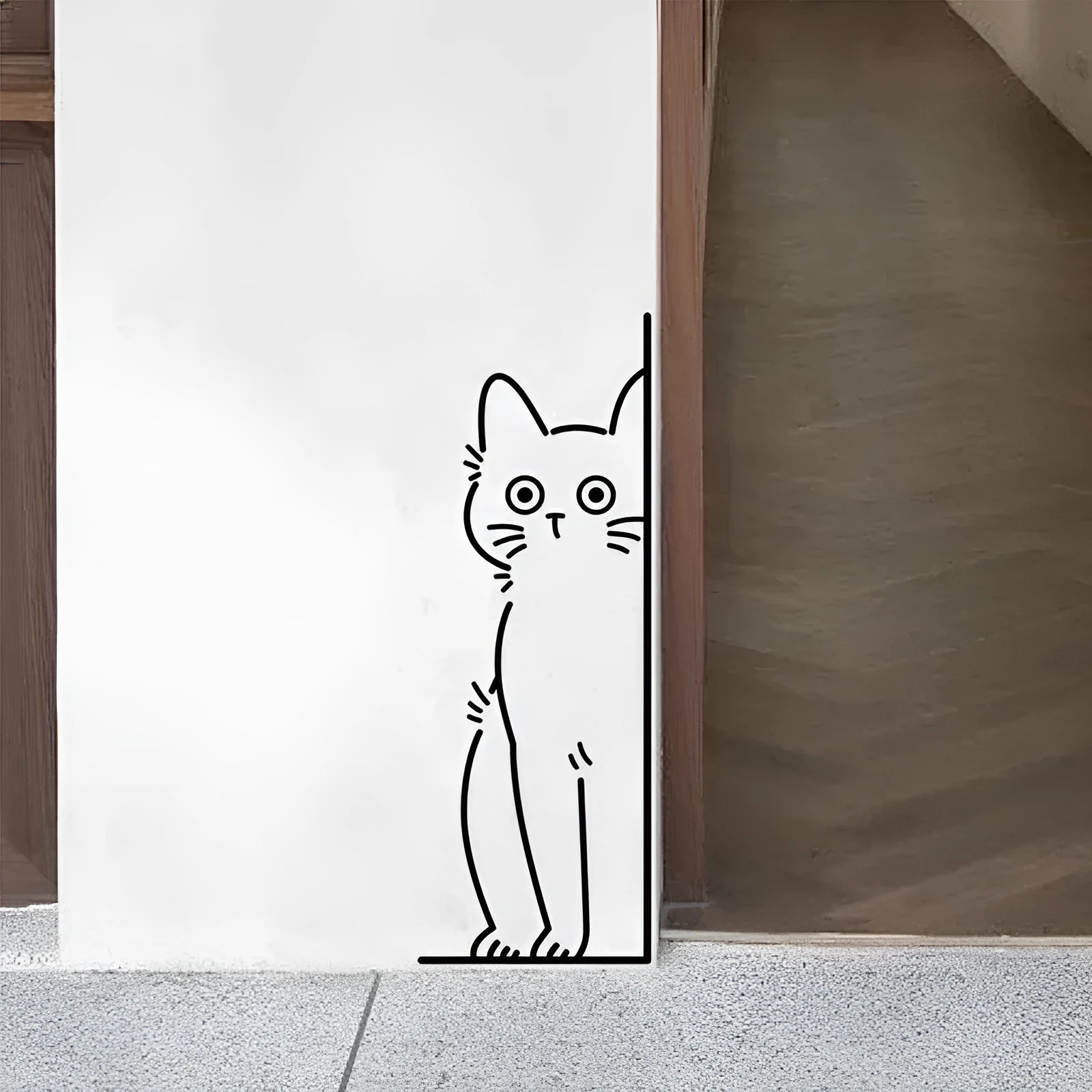 Plane wall sticker with shy kitty pattern in black on white background, 28cm size for home living room decoration
