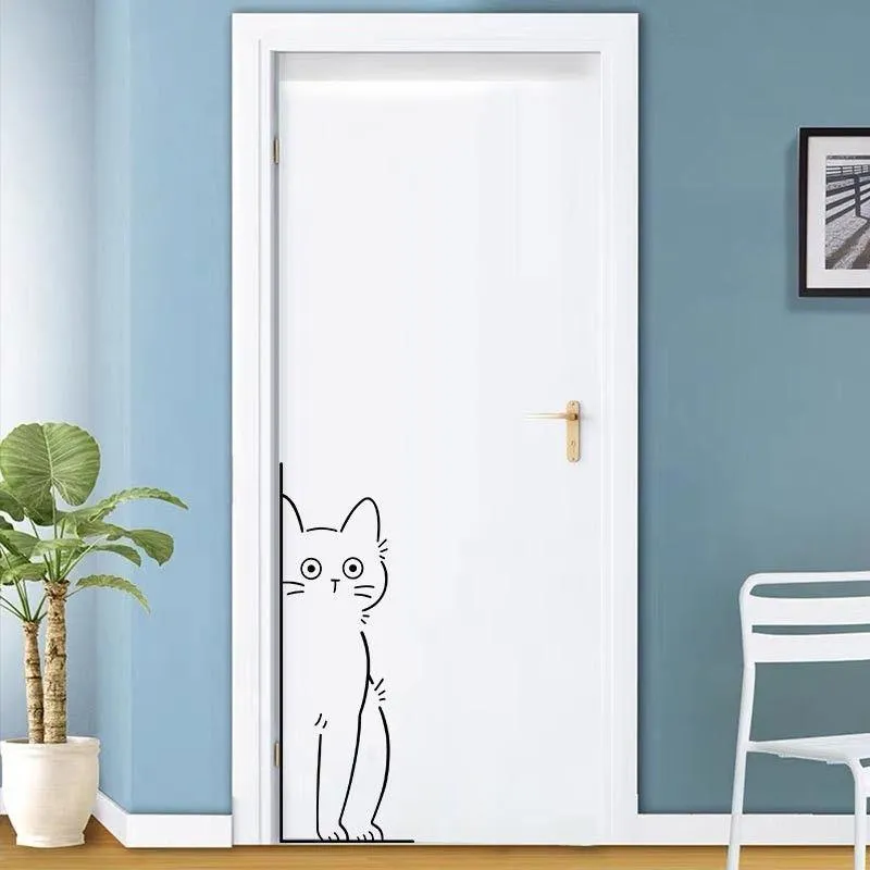 Plane wall sticker with shy kitty pattern in black on white background, 28cm size for home living room decoration
