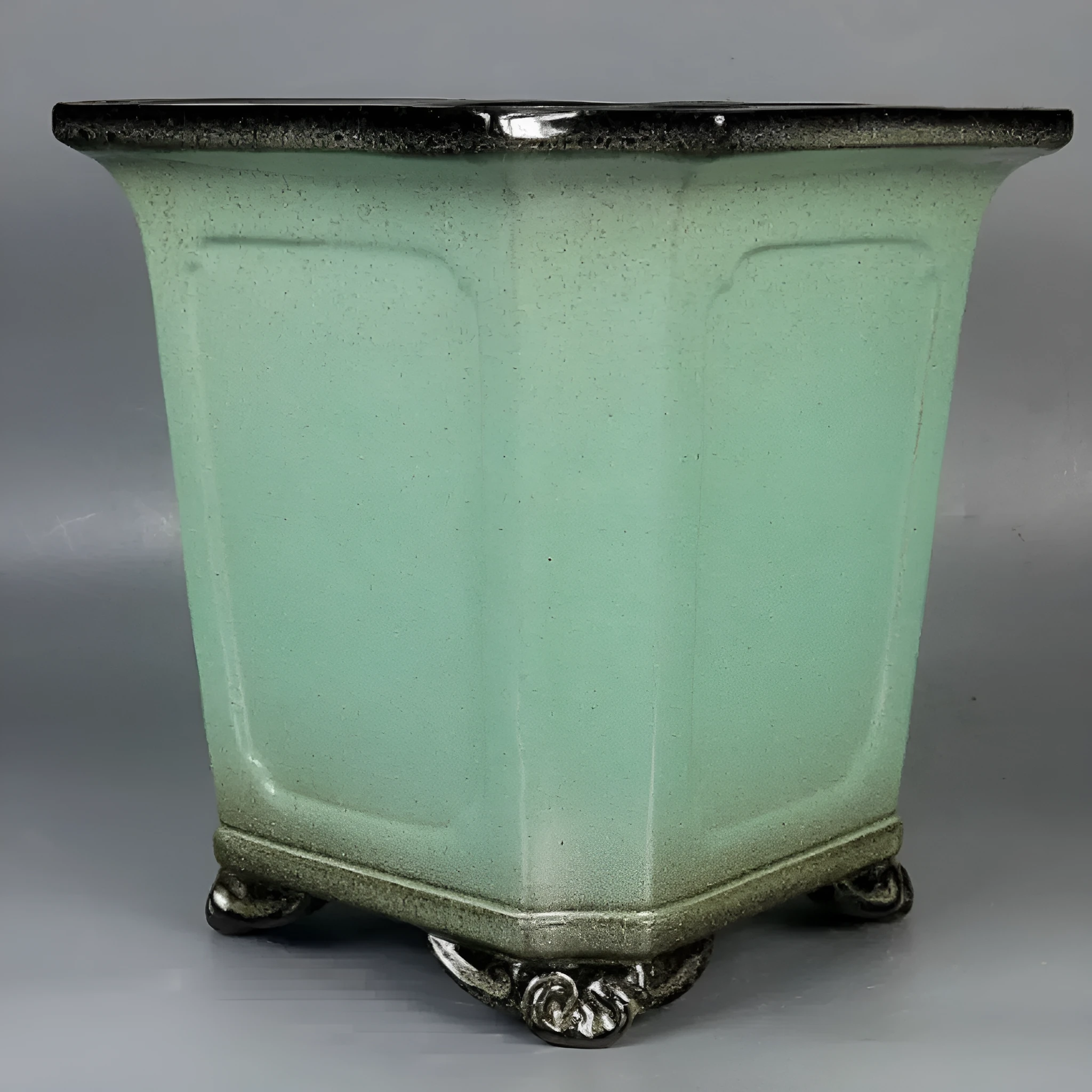 Purple clay glazed ceramic bonsai pot, 26x26x27cm, handmade with breathable construction for desktop and floor use