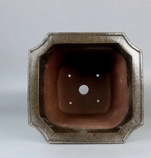 Purple clay glazed ceramic bonsai pot, 26x26x27cm, handmade with breathable construction for desktop and floor use