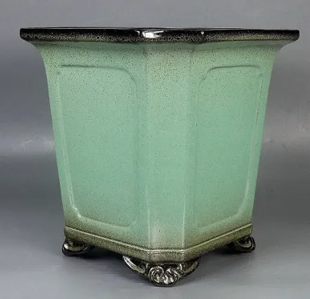 Purple clay glazed ceramic bonsai pot, 26x26x27cm, handmade with breathable construction for desktop and floor use