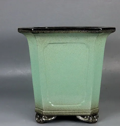 Purple clay glazed ceramic bonsai pot, 26x26x27cm, handmade with breathable construction for desktop and floor use