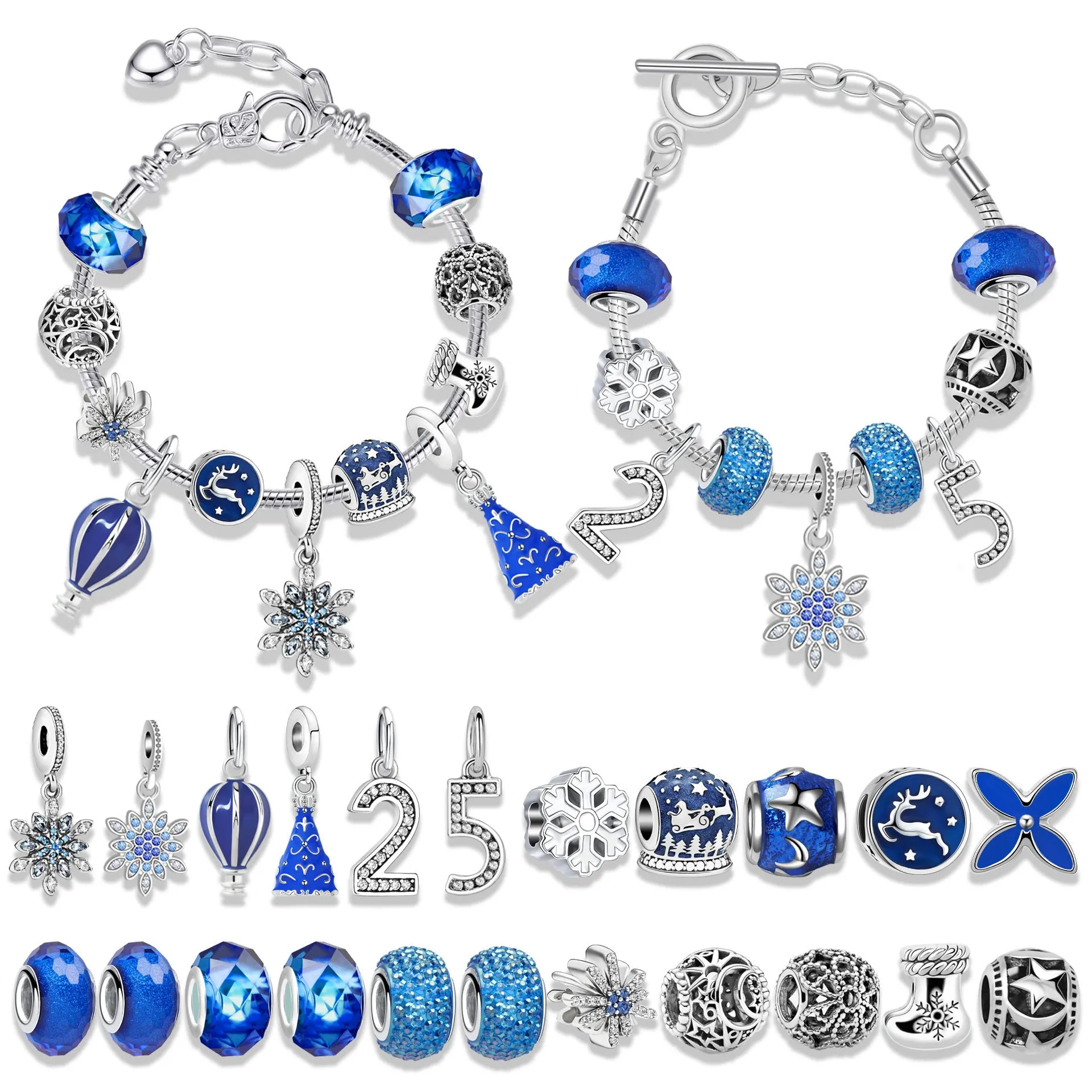 24 grid Christmas advent calendar countdown set with zinc alloy frame and bracelet blind box in blue colour