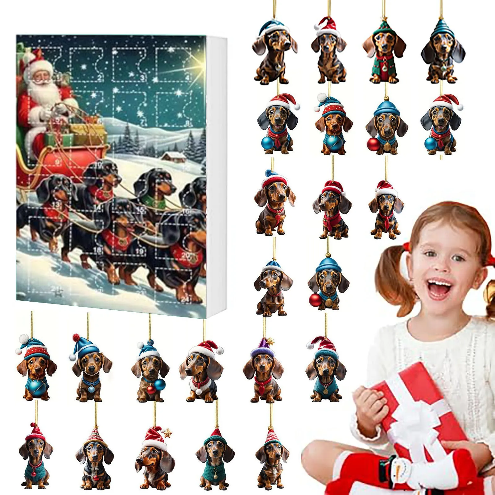 Christmas countdown pet pendant acrylic decoration in multiple colour options on wall
