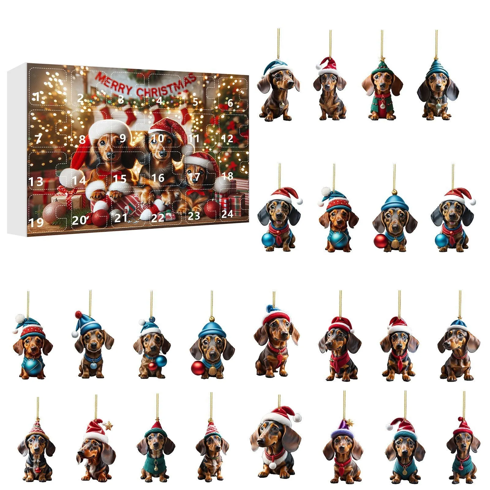 Christmas countdown pet pendant acrylic decoration in multiple colour options on wall