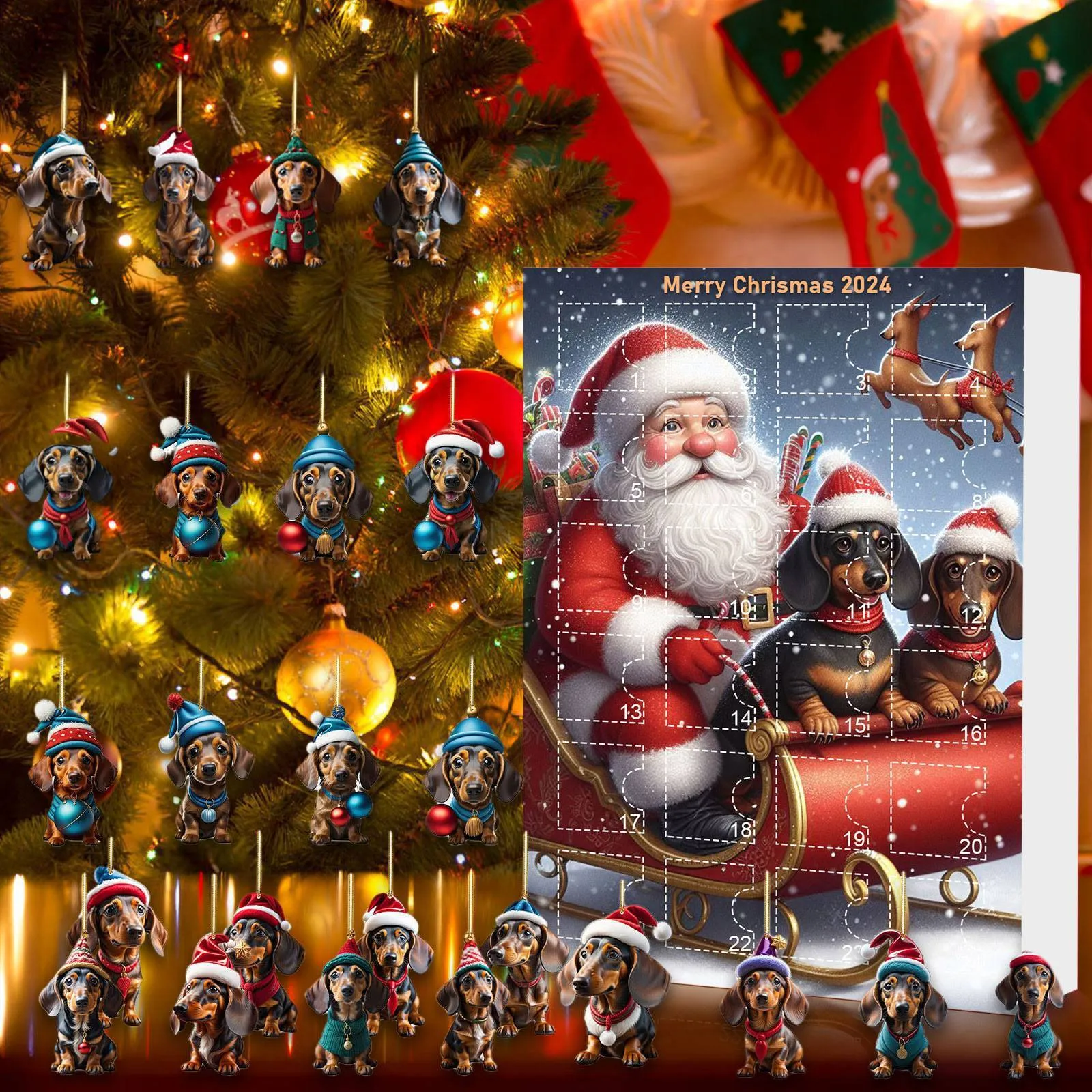 Christmas countdown pet pendant acrylic decoration in multiple colour options on wall