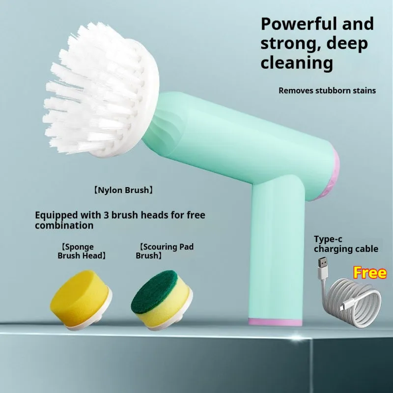 Bangshou electric cleaning brush with three brush heads in white and green colour options