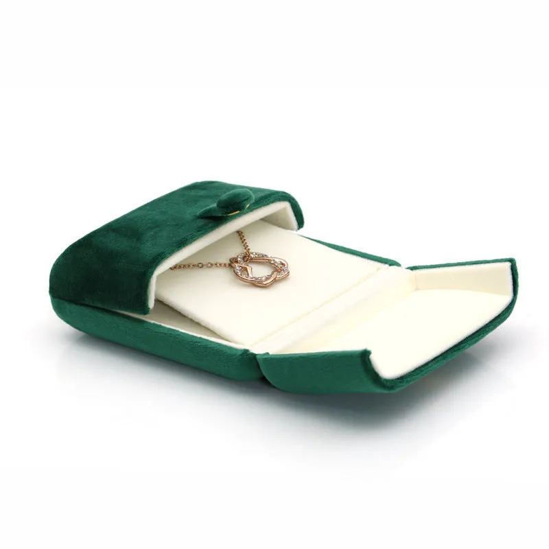 Dark green velvet flannel double door flip jewellery box with gold plated hinges for rings and accessories