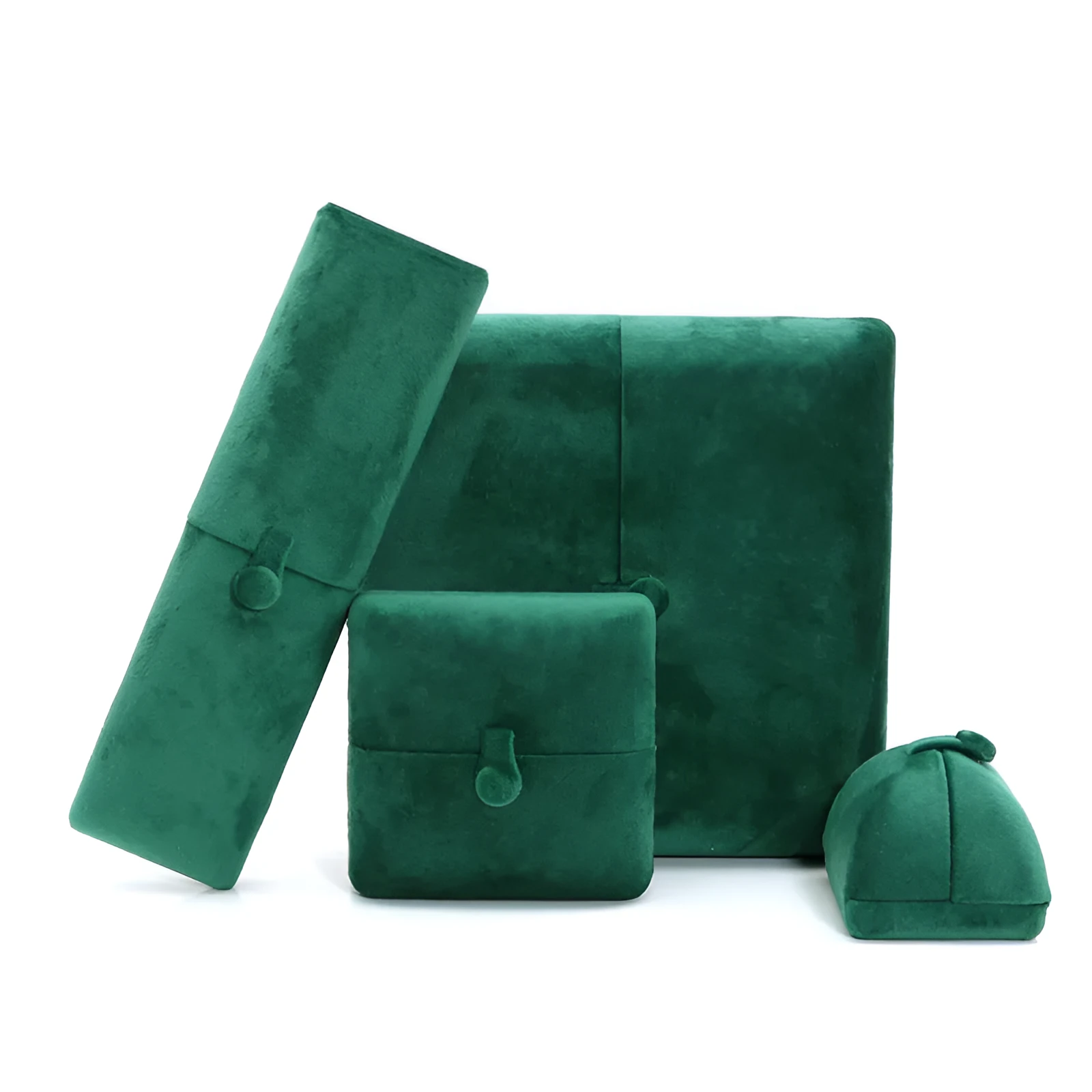 Dark green velvet flannel double door flip jewellery box with gold plated hinges for rings and accessories