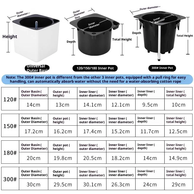 White plastic cube lazy basin flowerpot with automatic water feeding for Scindapsus aureus bonsai, size 14cm
