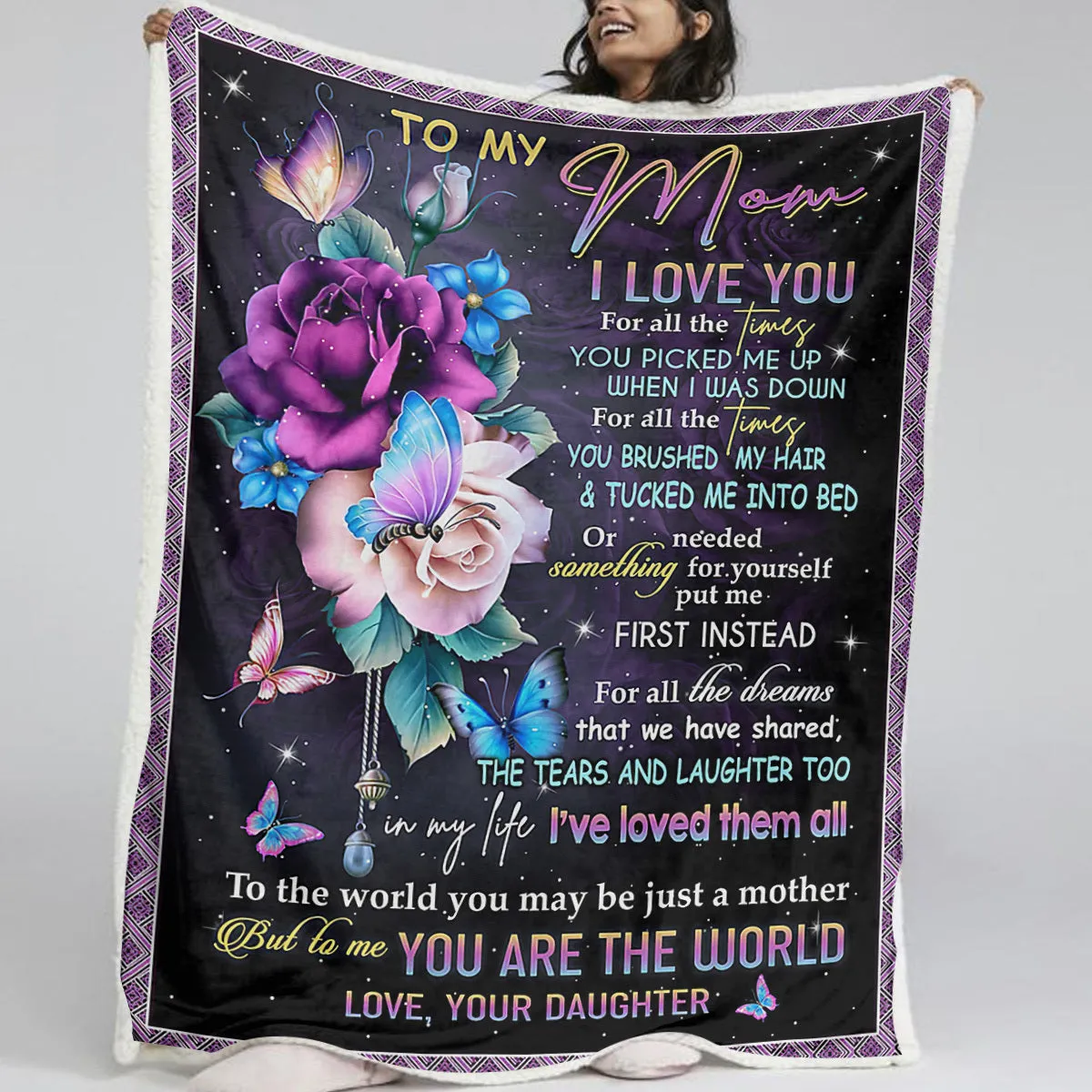 Black lamb wool blanket with butterfly theme on sofa, 150x200cm, Sherpa fleece