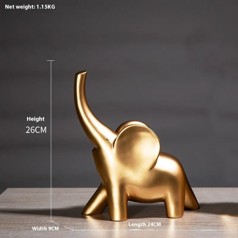 Large rose gold resin elephant ornament with modern simplicity style on a shelf