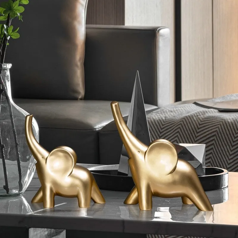 Large rose gold resin elephant ornament with modern simplicity style on a shelf
