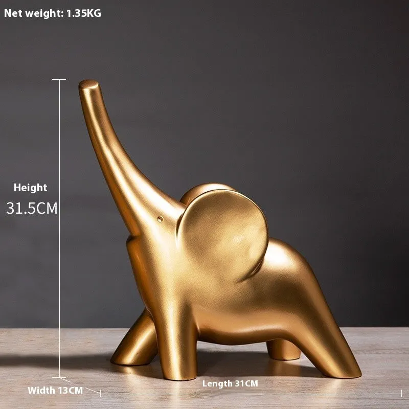 Large rose gold resin elephant ornament with modern simplicity style on a shelf