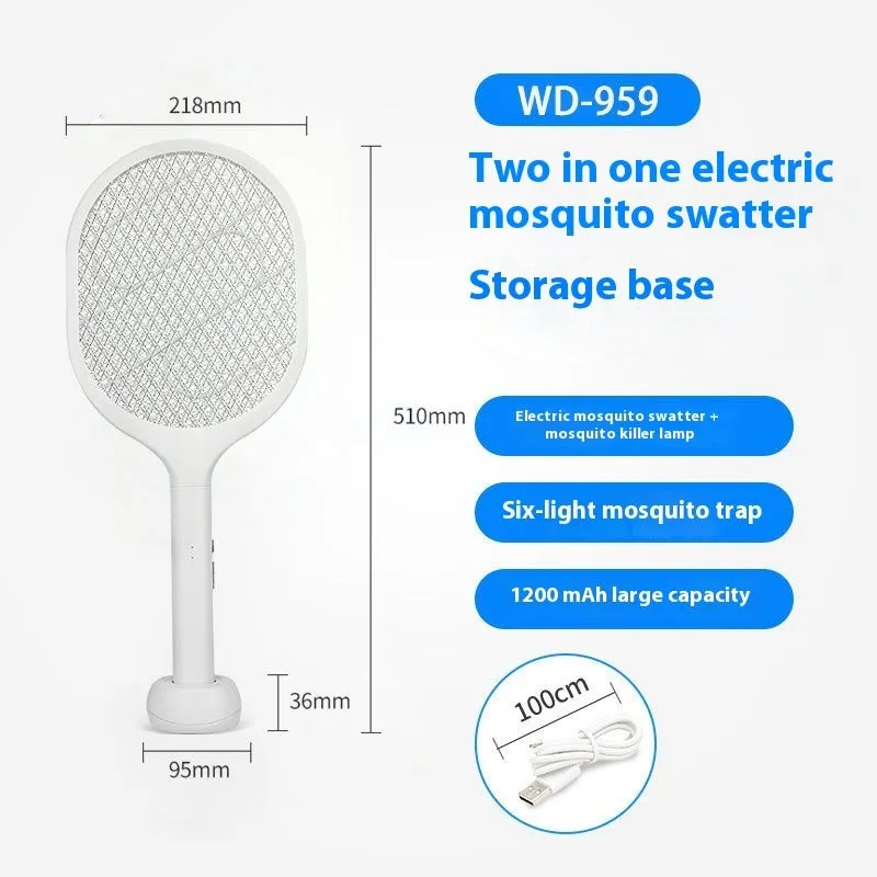 Black rechargeable electric mosquito swatter with an ABS plastic shell on a white background.
