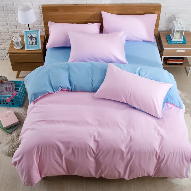 Brushed plain bedding set in brick red colour with duvet cover, sheet and pillowcase on a bed