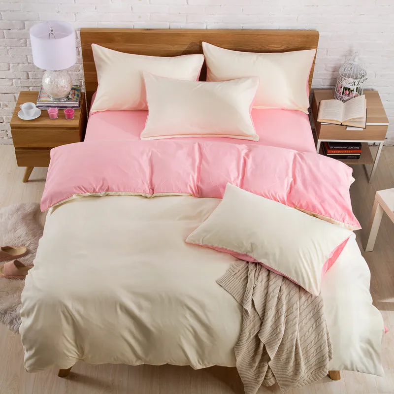Brushed plain bedding set in brick red colour with duvet cover, sheet and pillowcase on a bed