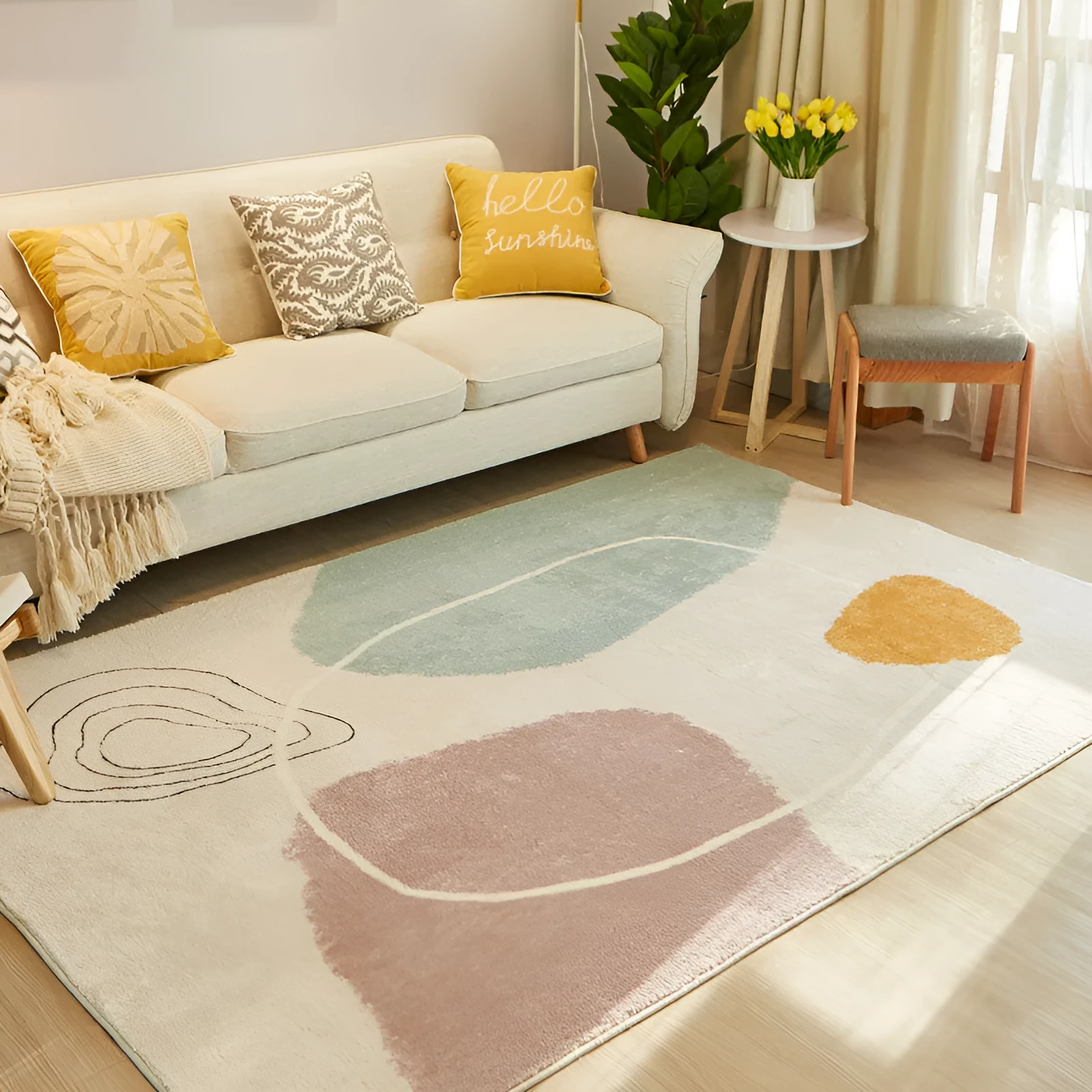 Rectangular machine-woven carpet in a soft colour, available in multiple sizes for living room or bedroom floor