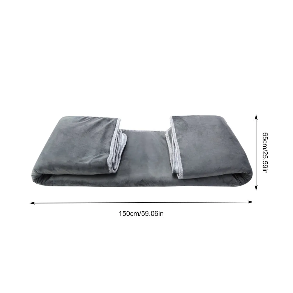 Grey tweed electric heating blanket on a bed, showing simple solid colour design