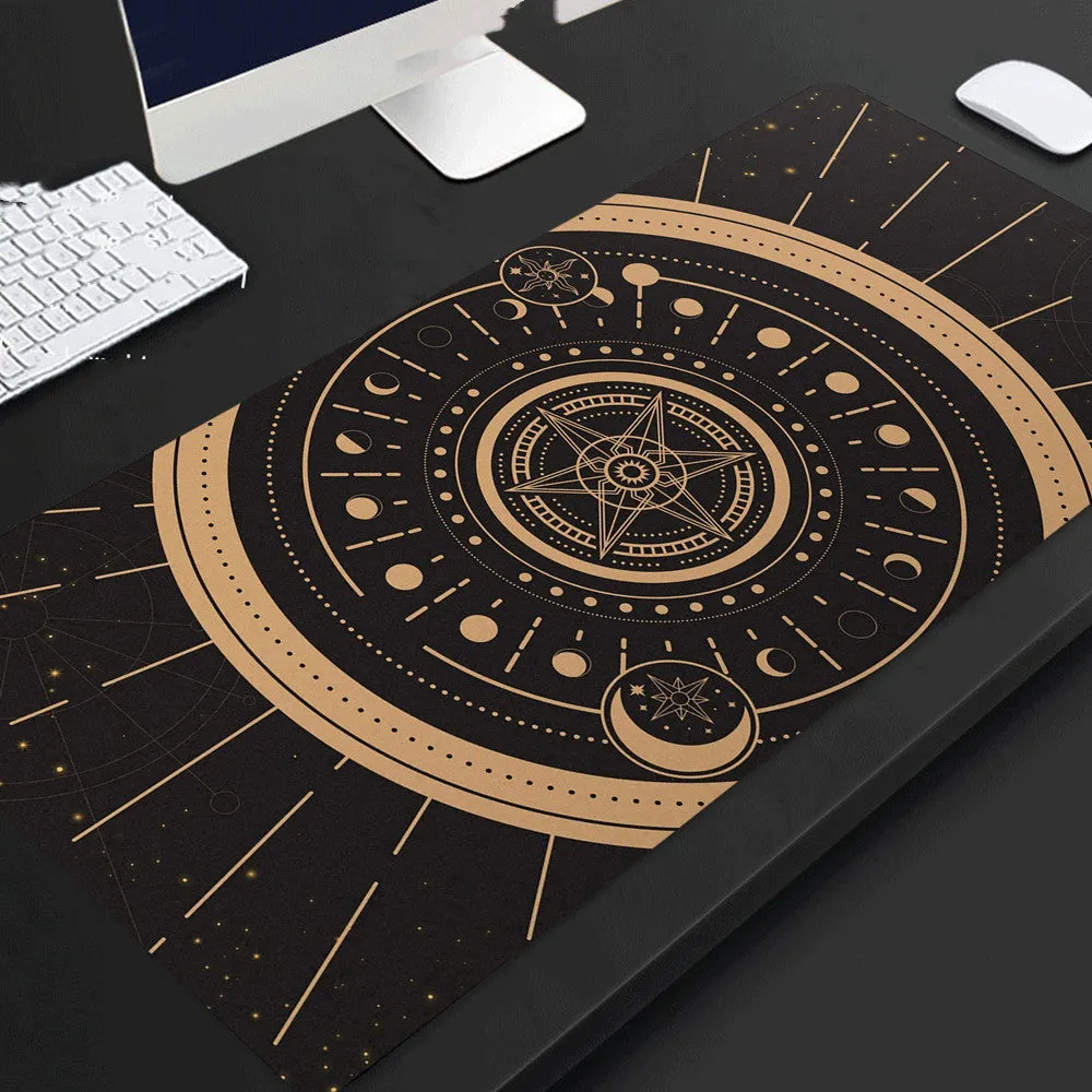 Full black extended extra long rubber mouse pad on desk for gaming and office use
