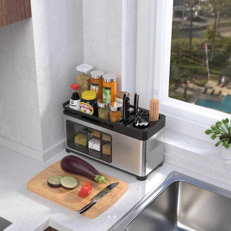 Multifunctional storage box for kitchen shelf with lid PP and 201 stainless steel modern simple style