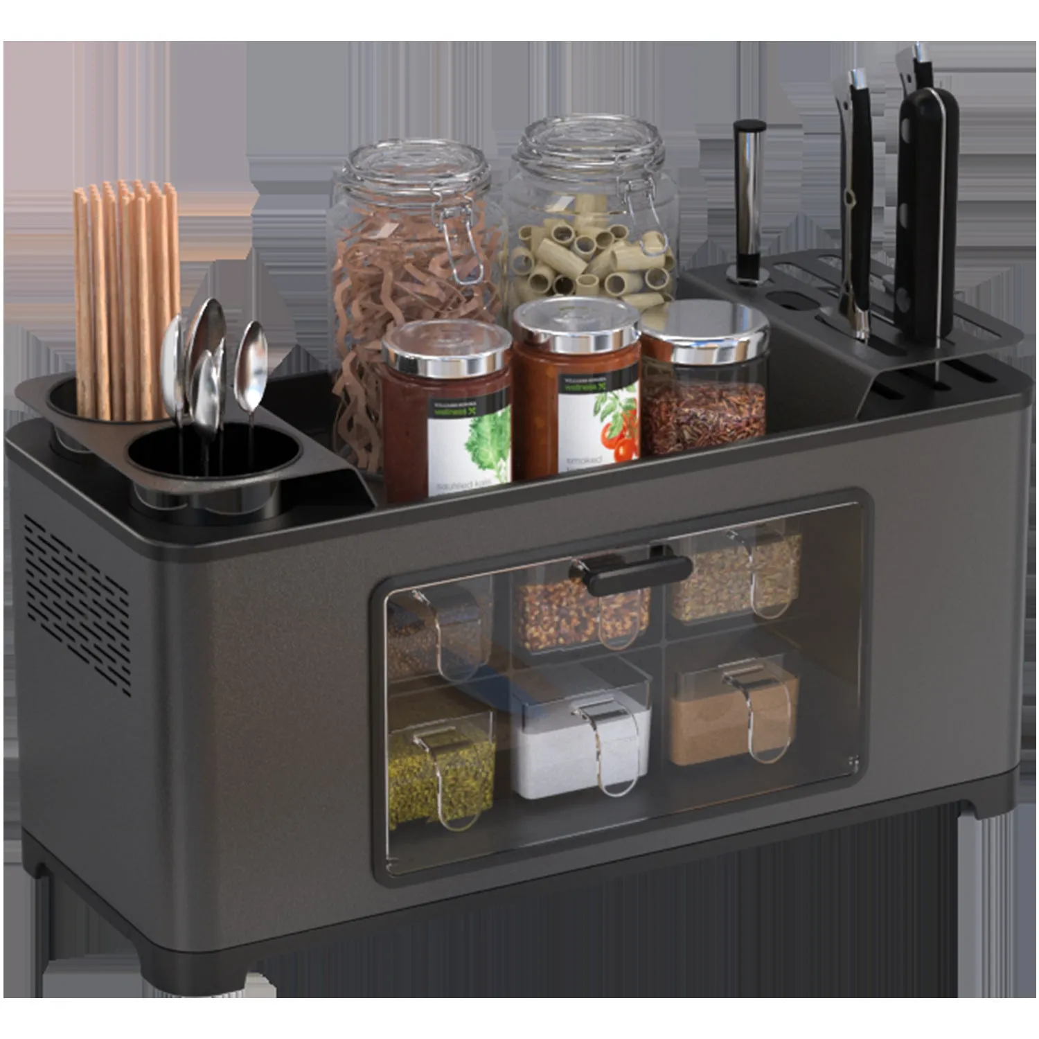Multifunctional storage box for kitchen shelf with lid PP and 201 stainless steel modern simple style
