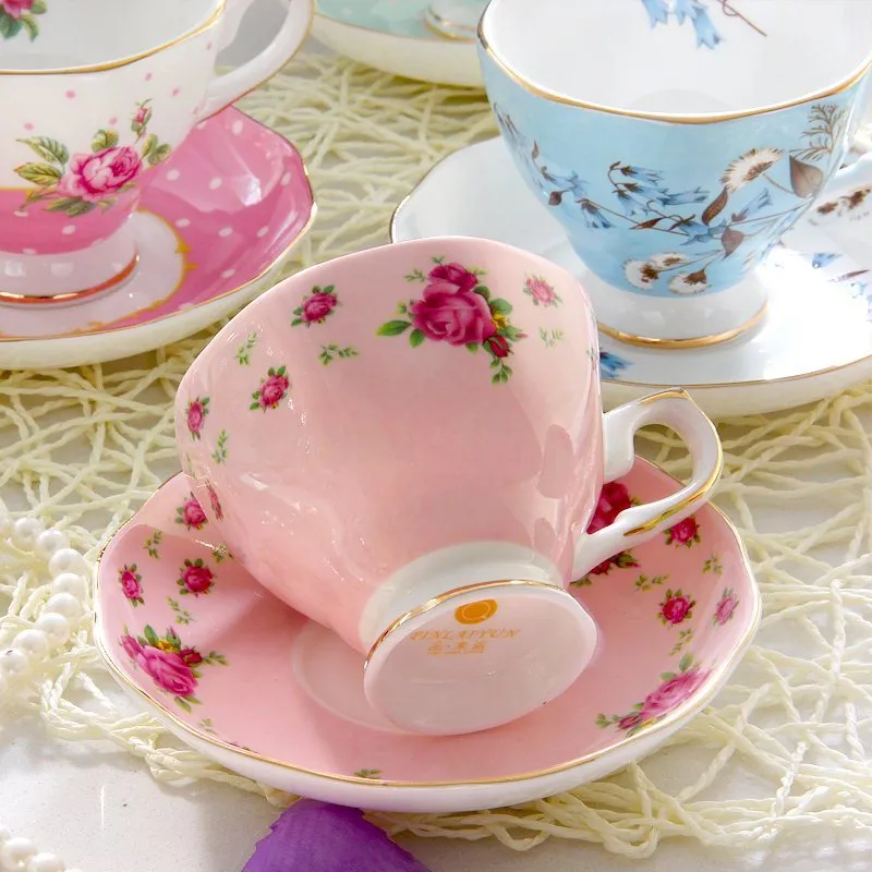 Porcelain coffee cup with saucer in European pastoral style with floral decoration