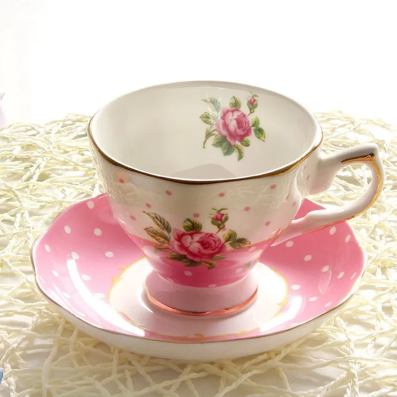 Porcelain coffee cup with saucer in European pastoral style with floral decoration