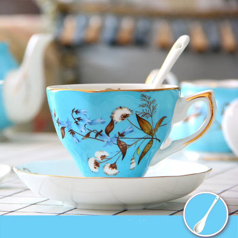 Porcelain coffee cup with saucer in European pastoral style with floral decoration