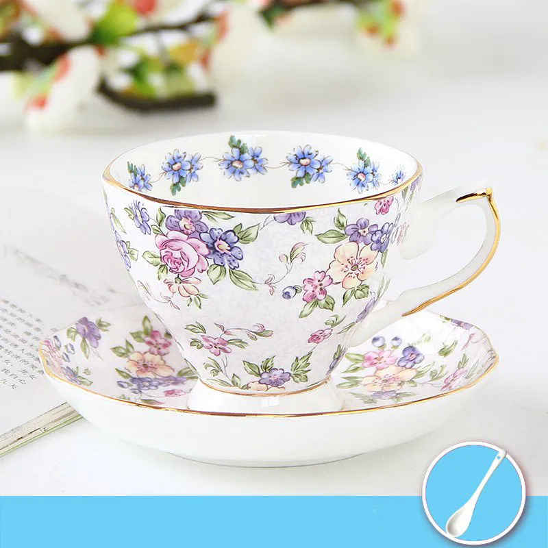 Porcelain coffee cup with saucer in European pastoral style with floral decoration