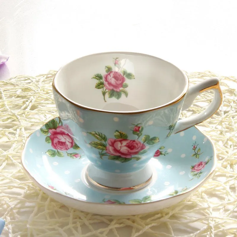 Porcelain coffee cup with saucer in European pastoral style with floral decoration