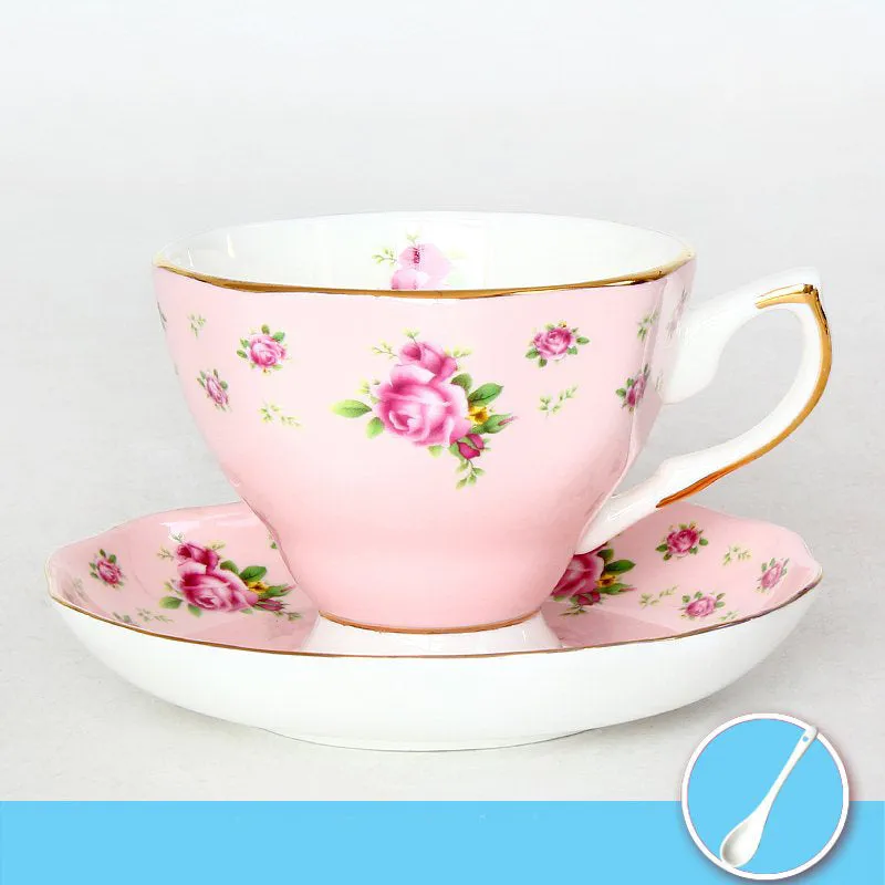 Porcelain coffee cup with saucer in European pastoral style with floral decoration