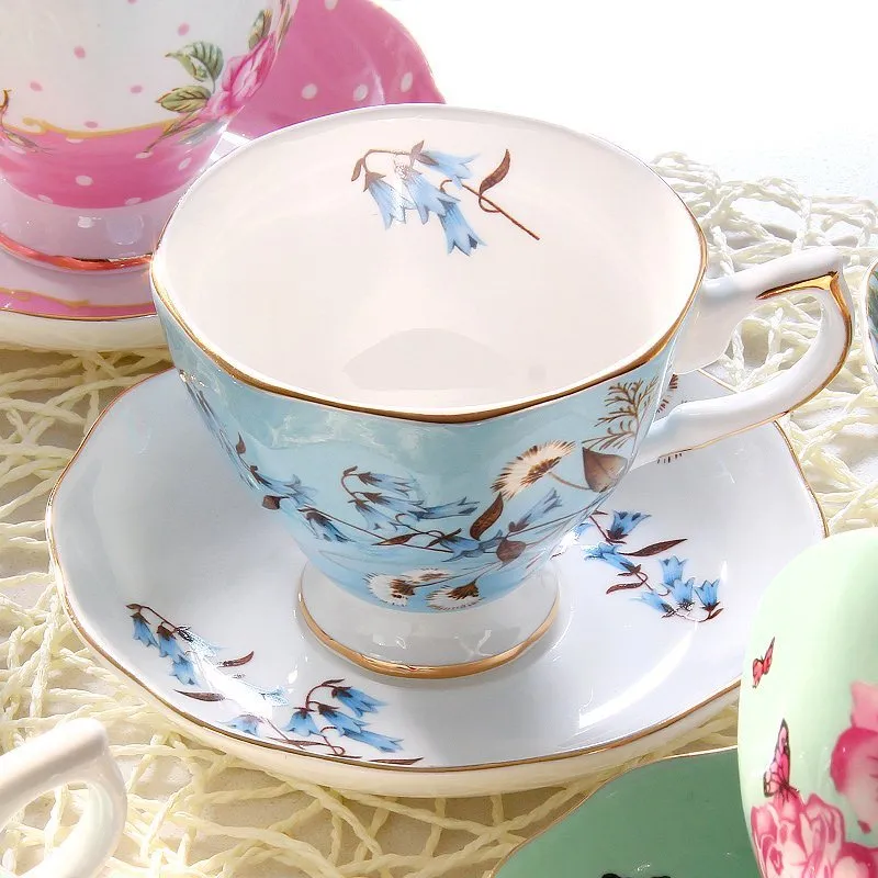 Porcelain coffee cup with saucer in European pastoral style with floral decoration
