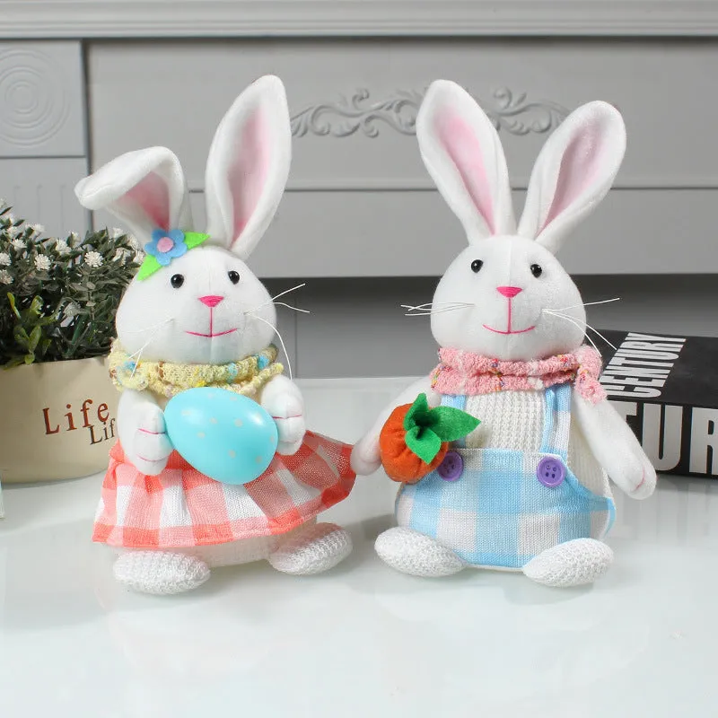 Easter cartoon rabbit tabletop decoration with egg-holding design, luminous cloth finish, 11x11x24cm