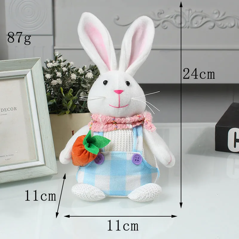 Easter cartoon rabbit tabletop decoration with egg-holding design, luminous cloth finish, 11x11x24cm