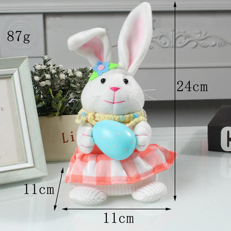 Easter cartoon rabbit tabletop decoration with egg-holding design, luminous cloth finish, 11x11x24cm