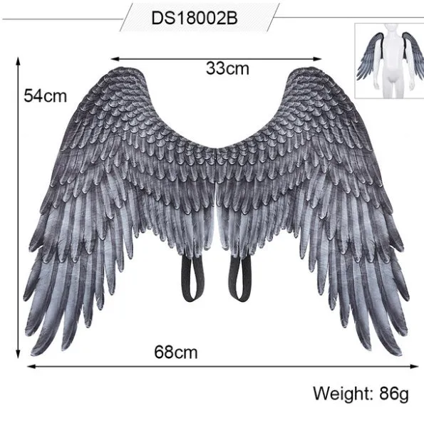 3D angel wings in non-woven fabric, white colour, for kids Halloween costume with elastic shoulder straps