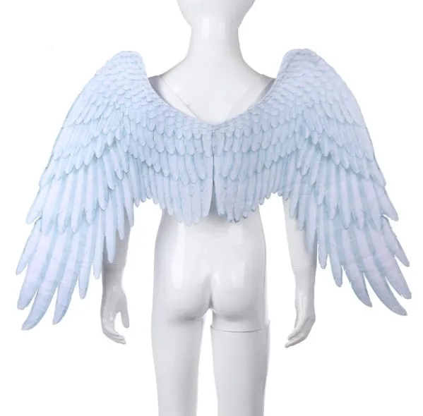 3D angel wings in non-woven fabric, white colour, for kids Halloween costume with elastic shoulder straps