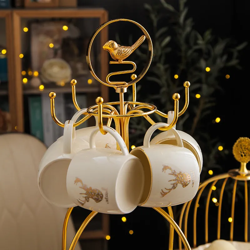 Elk bird stand 13 piece Chinese style tea set with teapot and cups for six people, colour Elk bird frame